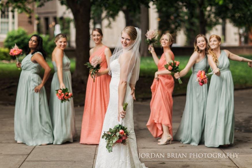 bride and bridesmaids at rittenhouse square