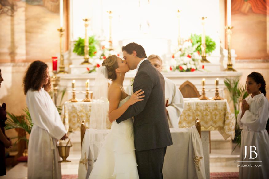 Kelly and Stephen walking down the aisle after ceremony at St. Patrick's Church