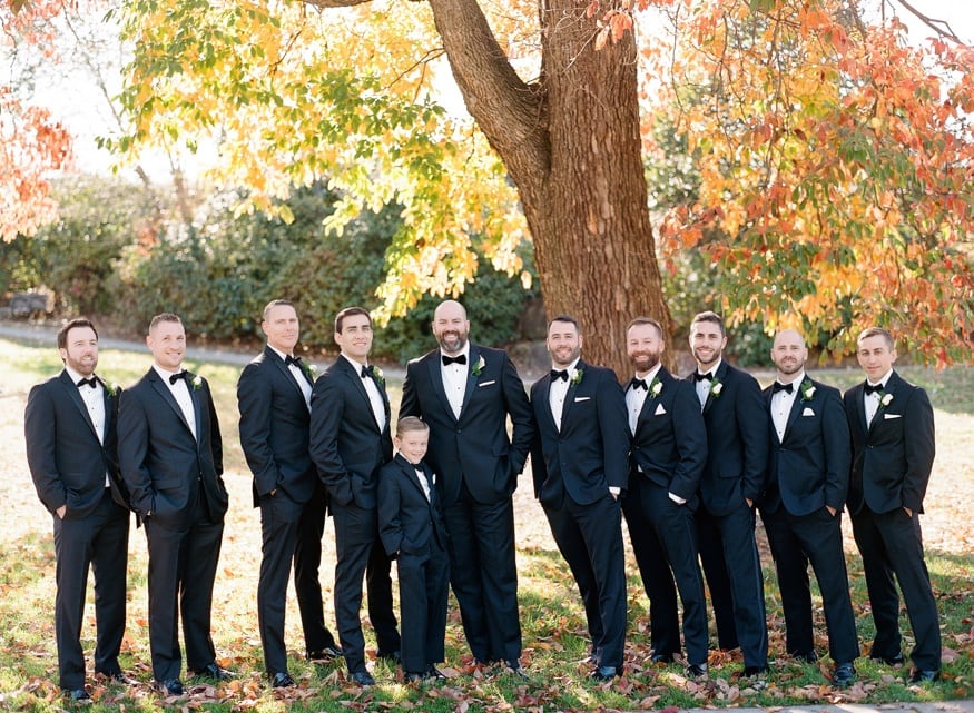 Fall wedding portraits of groomsmen at Philadelphia Art Museum