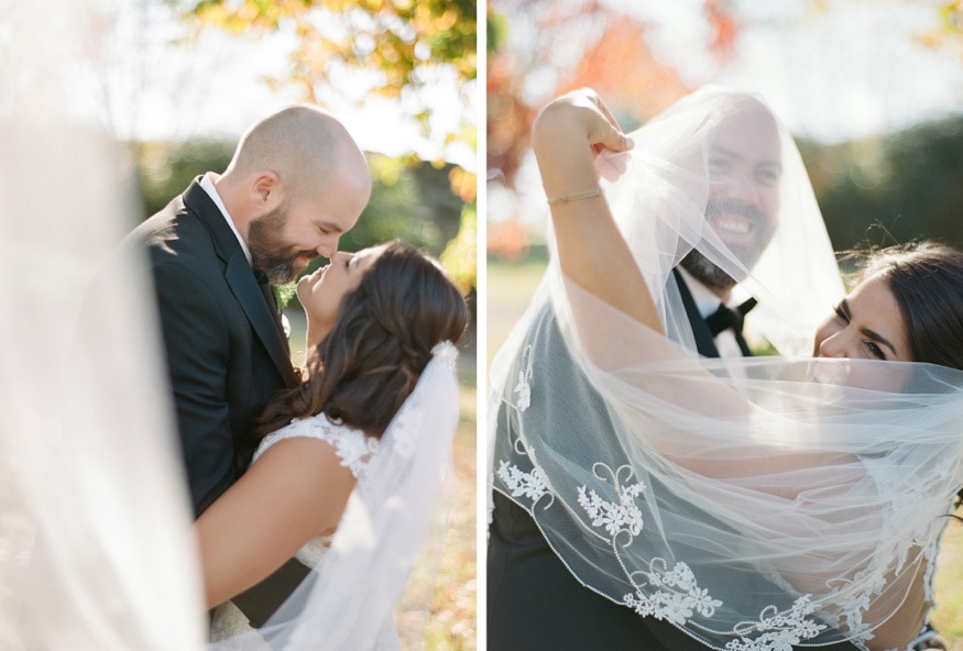 Bride and groom wedding portraits behind Philly Art Museum.