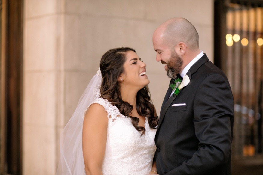 Bride & Groom first look outside of the Notary Hotel in Philadelphia.
