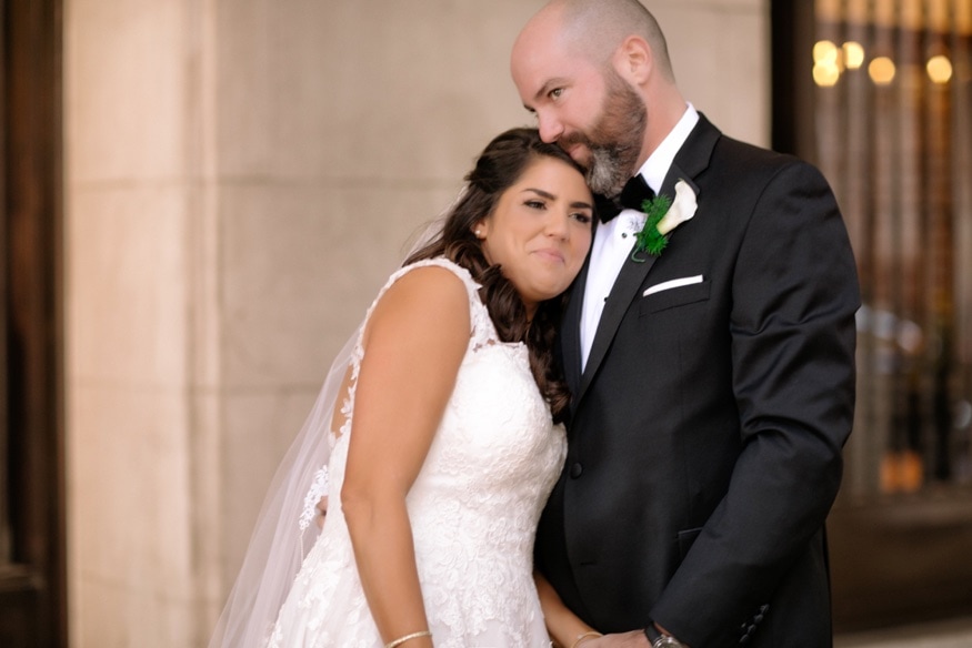 Bride & Groom first look outside of the Notary Hotel in Philadelphia.