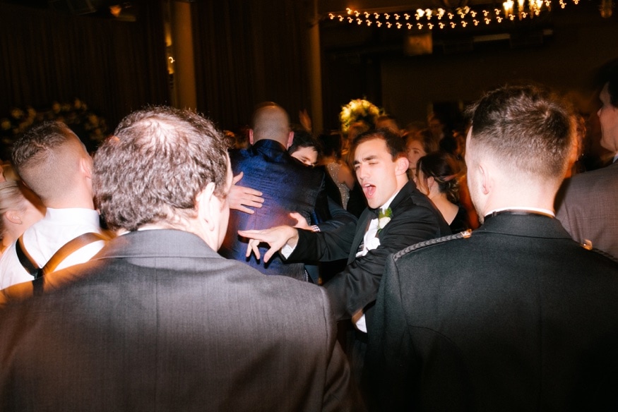 Bridal party dancing at wedding reception at Moulin by Brulee Catering.