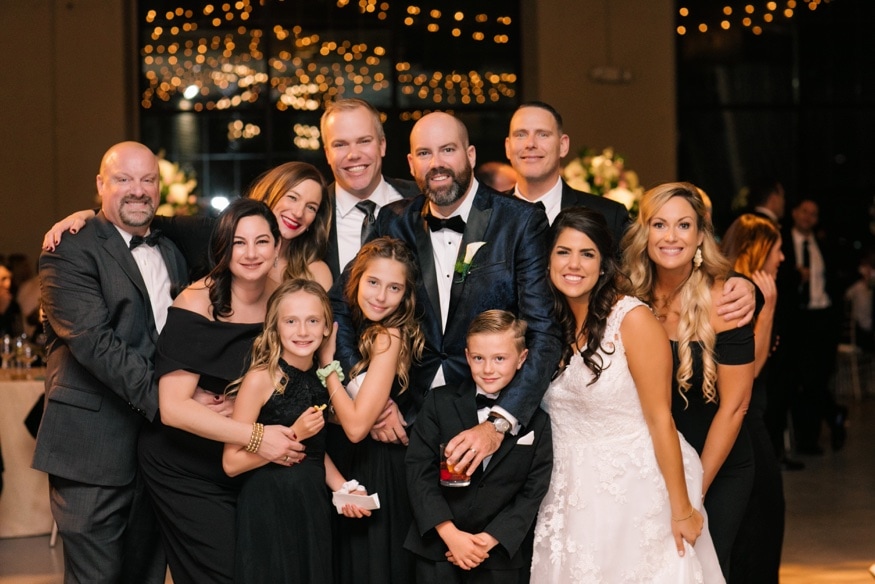 Family portraits at Moulin Philadelphia wedding reception.
