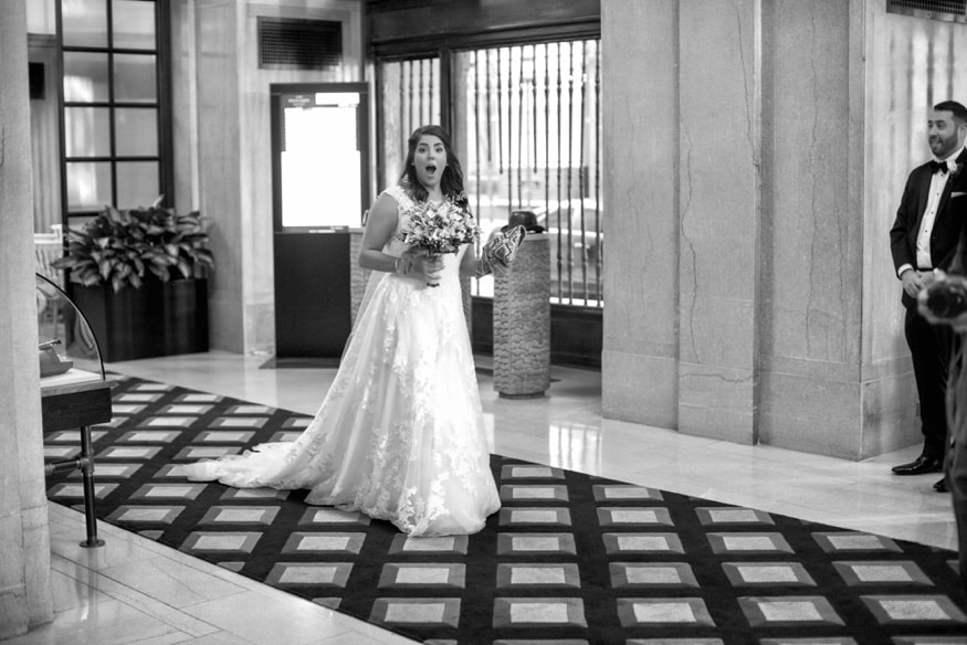 Bride's first look with bridal party.