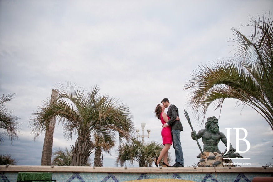 Poseidon statue Virginia Beach boardwalk where Laura and Justin first met engagement portraits
