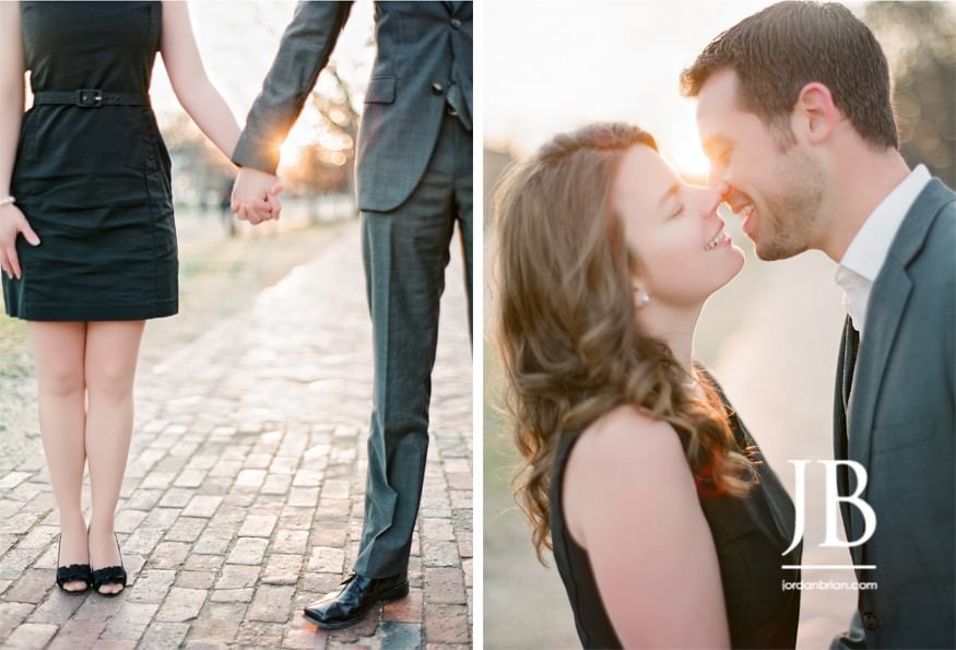 Laura and Justin Williamsburg Virginia engagement photobomb little girl historic attire