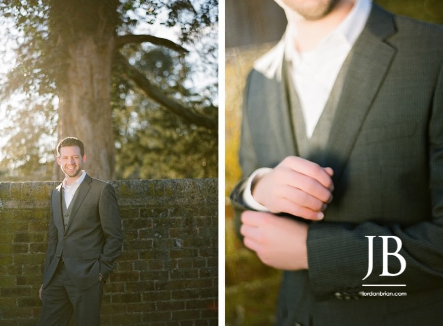 Laura and Justin Williamsburg Virginia engagement portrait trees silhouette