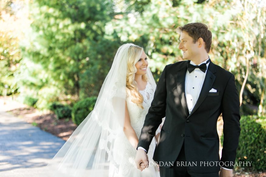 Bride and groom first look at Windows on the Water Frogbridge wedding.