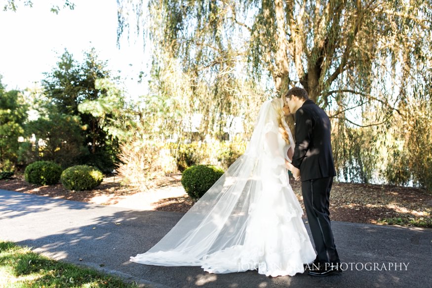 Bride and groom first look at Windows on the Water Frogbridge wedding.