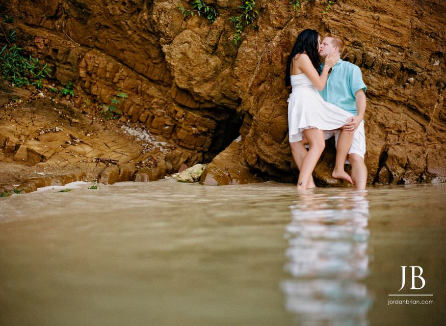 Laurie and Jason close portrait at Sunset Cove, Jamaica destination engagement