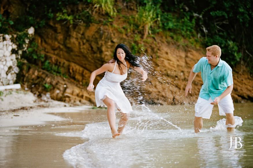 Laurie and Jason sunset engagement portrait at Sunset Cove, Jamaica