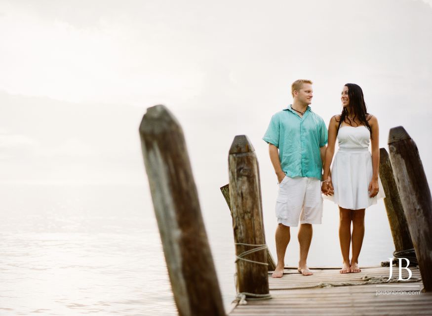 Laurie and Jason Jamaica engagement portrait at Sunset Cove during golden hour