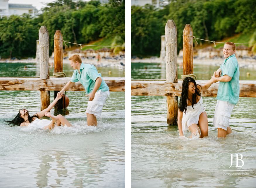 Laurie and Jason engagement portrait during golden hour at Grand Palladium Jamaica