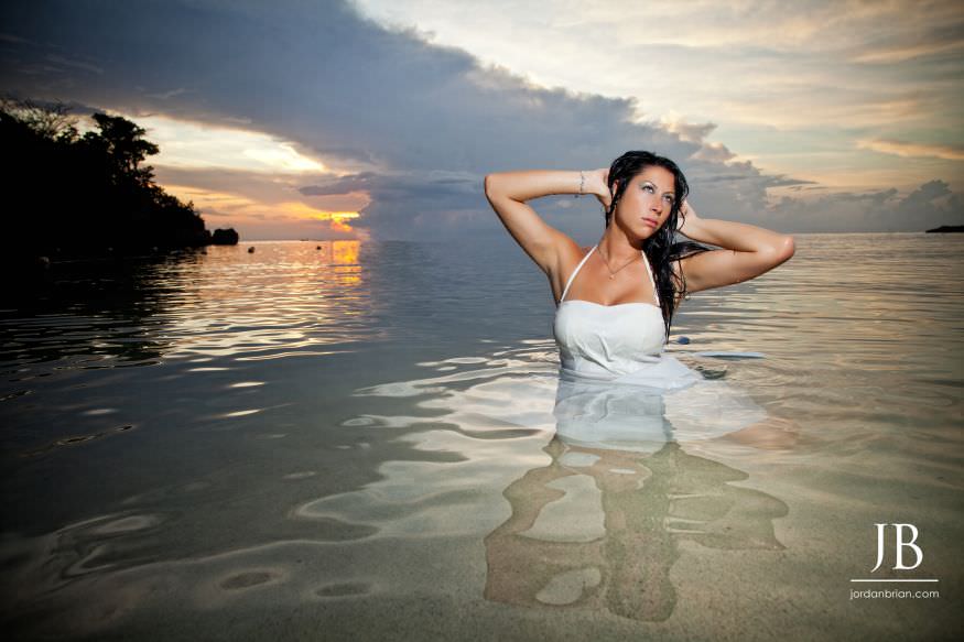 Laurie and Jason beach engagement portrait at Grand Palladium Jamaica