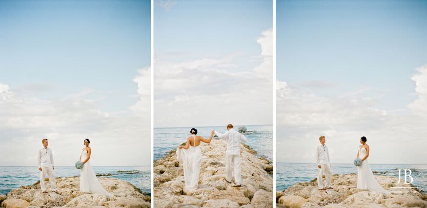 Laurie and Jason Jamaica wedding wide portrait on the beach