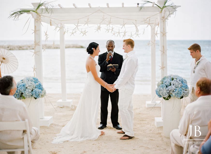 Jamaica destination wedding ceremony guests, Grand Palladium beachfront ceremony site