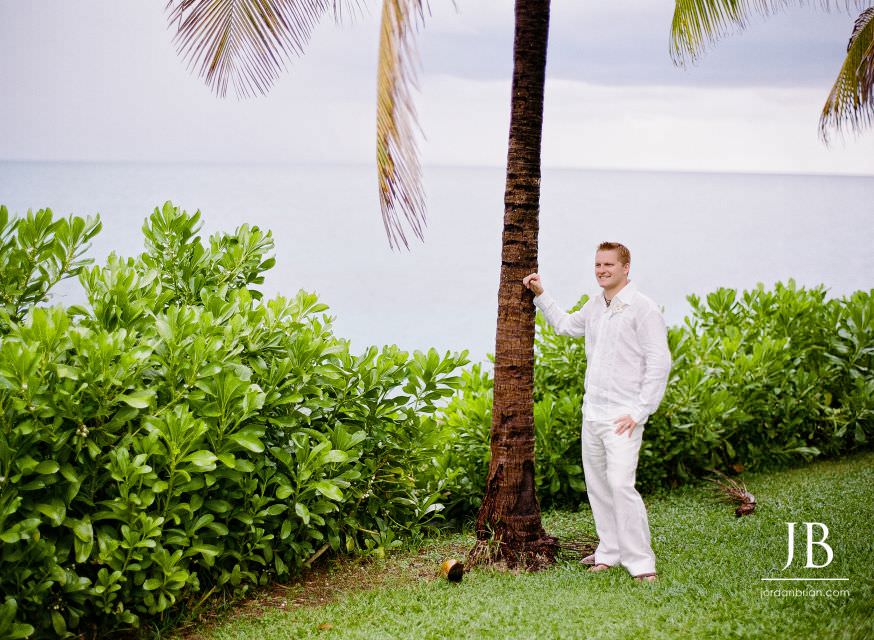 Laurie in her wedding gown by the Caribbean Sea, Grand Palladium Jamaica