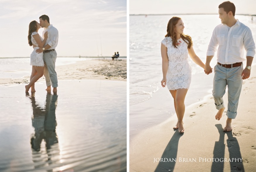 Couple walking on beach Sea Isle City Engagement