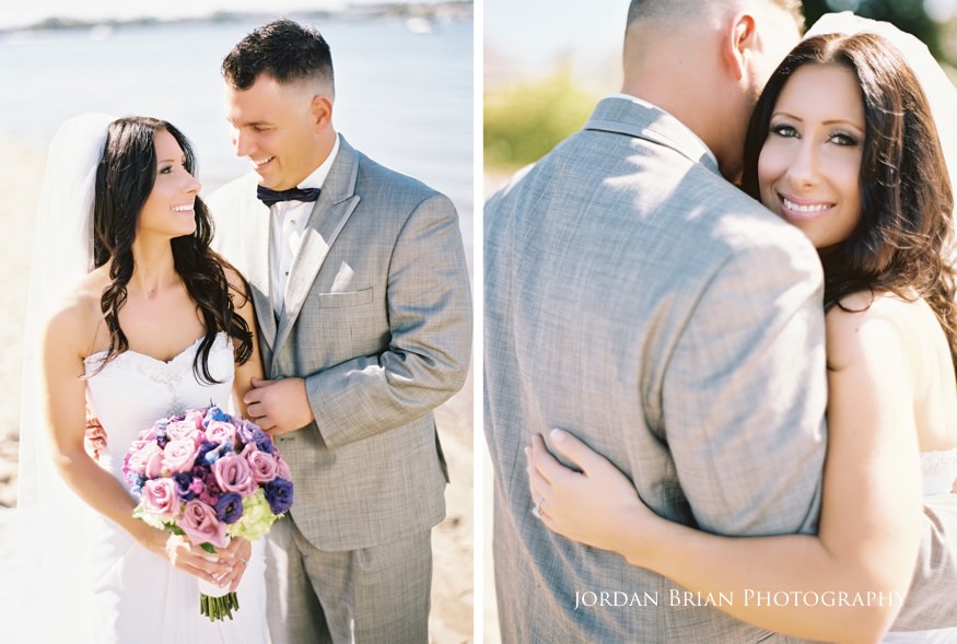 bride and groom portraits by delaware river