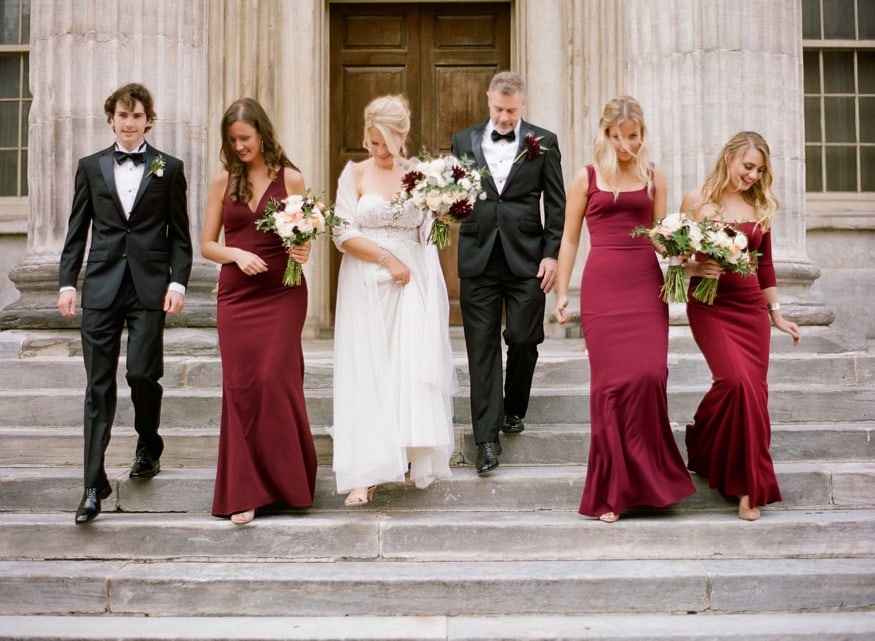 Bridal party portraits in Old City before Museum of American Revolution wedding.
