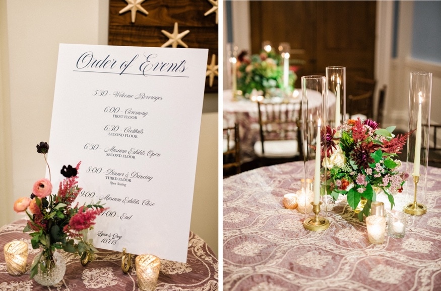 Decor and flowers by DFW Event Design at Museum of American Revolution wedding reception.