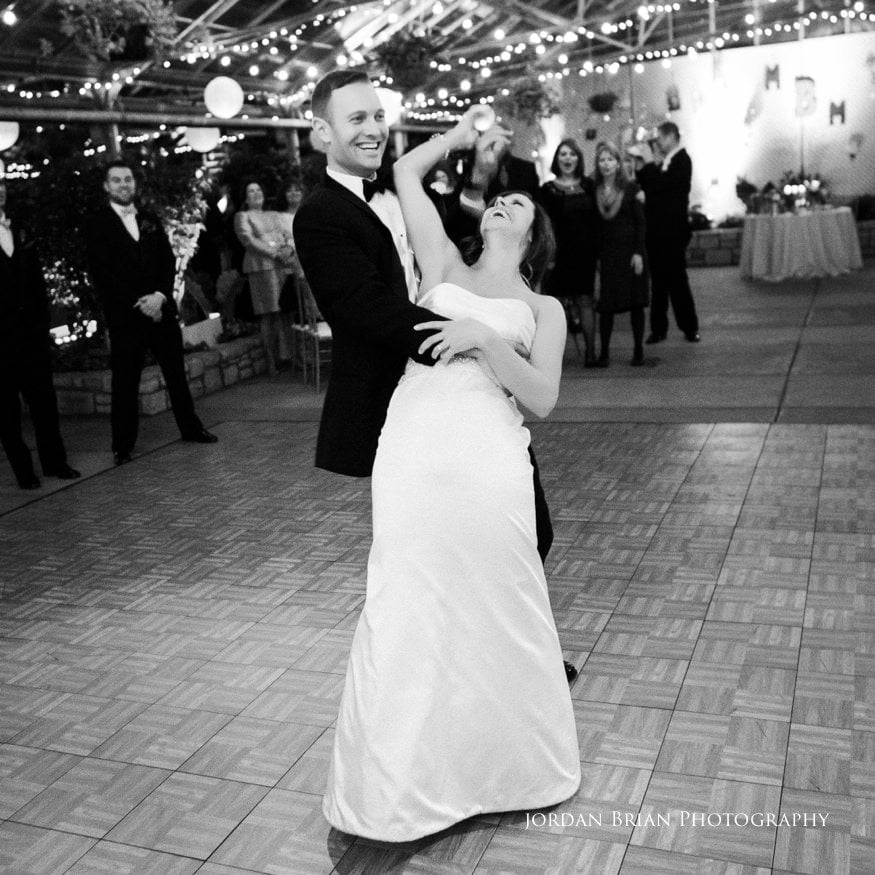 Bride and groom first dance at Fairmount Park Horticulture Center wedding.