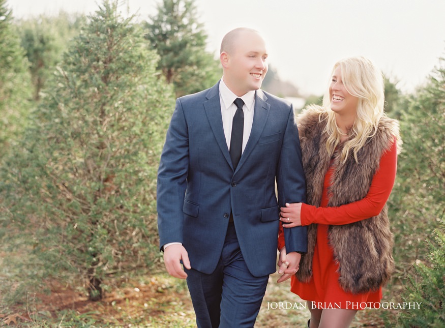 Megan and Kevin close portrait at the family Christmas tree farm in Vineland NJ
