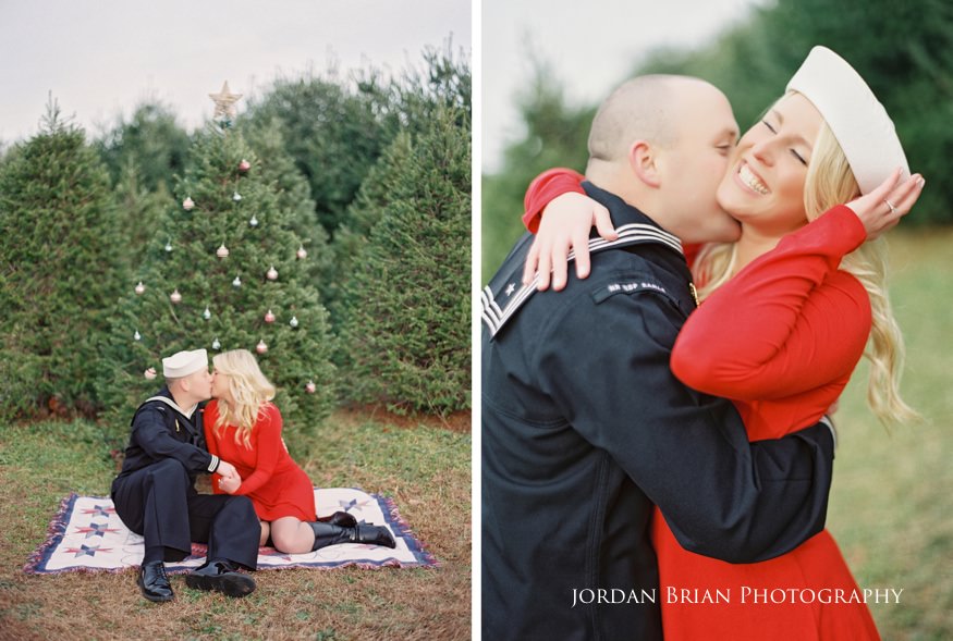 Megan and Kevin romantic portrait at the Vineland Christmas tree farm, winter afternoon