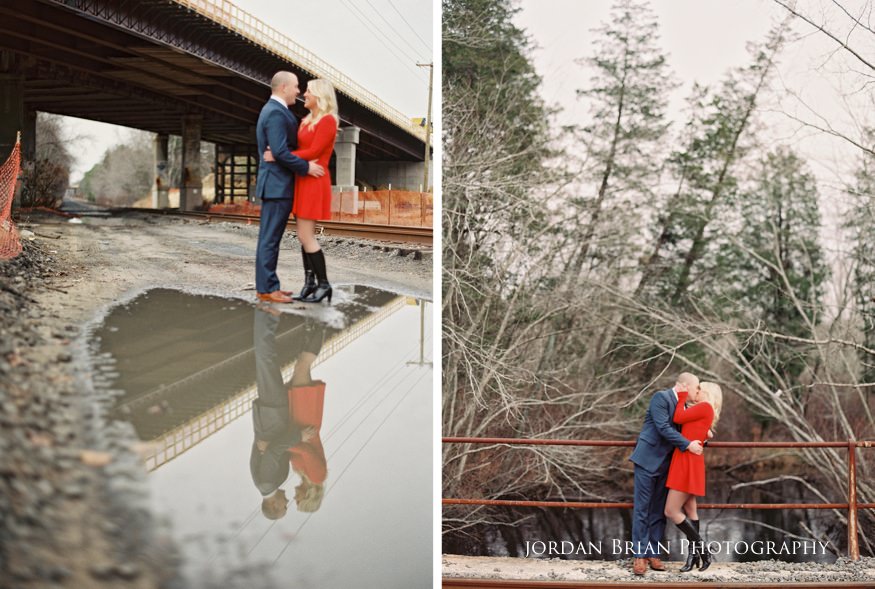Megan and Kevin at the abandoned train tracks in South Jersey, with brook and tree backdrop