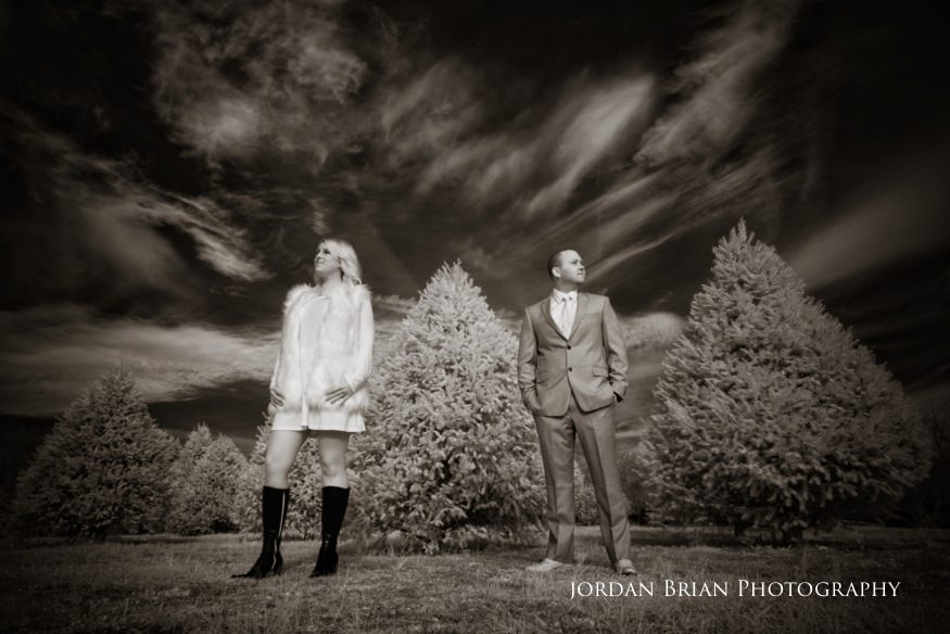 Megan and Kevin warm portrait in the winter light at the Vineland family farm