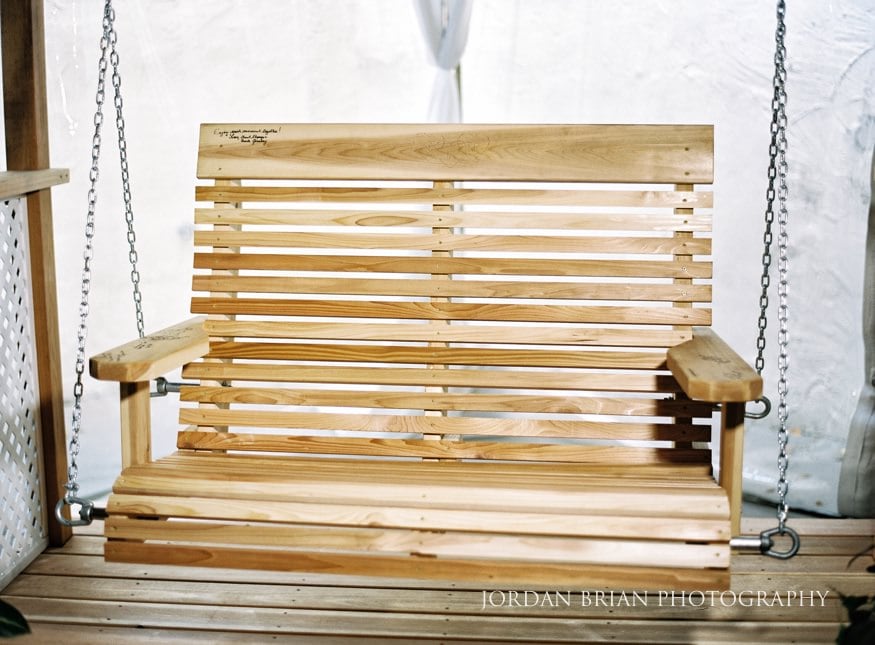 Custom porch swing guestbook Old Mill at Rose Valley