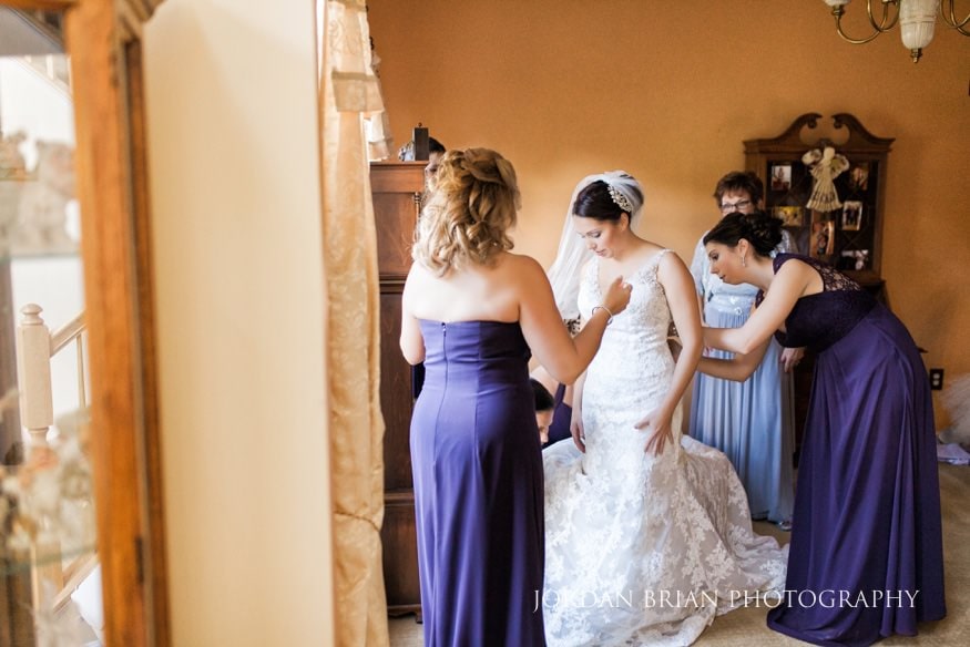 Bride getting ready at parents house before Old Mill Rose Valley wedding