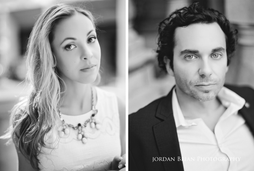 Nick solo portrait in black and white film, Rittenhouse Square engagement photographs