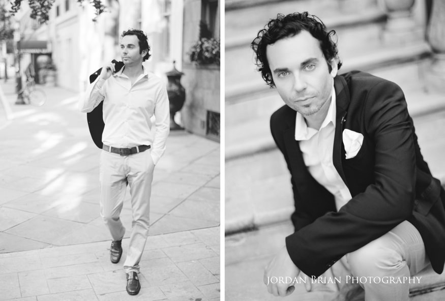 Rebecca and Nick close portrait on a Rittenhouse Square bench, Philadelphia engagement