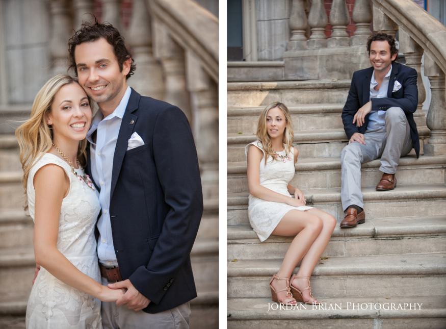 Rebecca and Nick strolling through Rittenhouse Square park during their Philadelphia engagement session