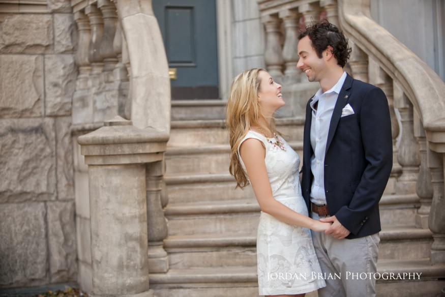 Rebecca and Nick romantic portrait in Rittenhouse Square, Philadelphia summer engagement