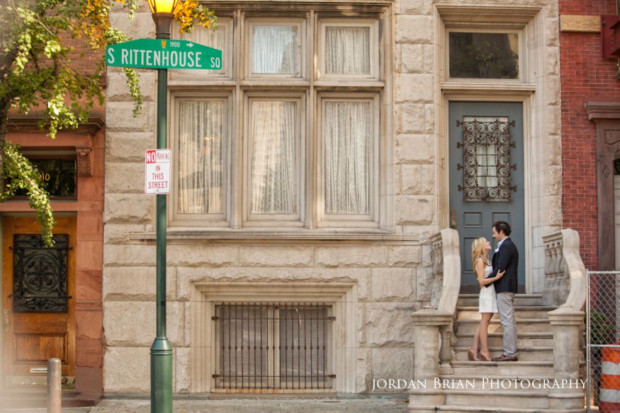 rittenhouse square engagement photos couple on steps