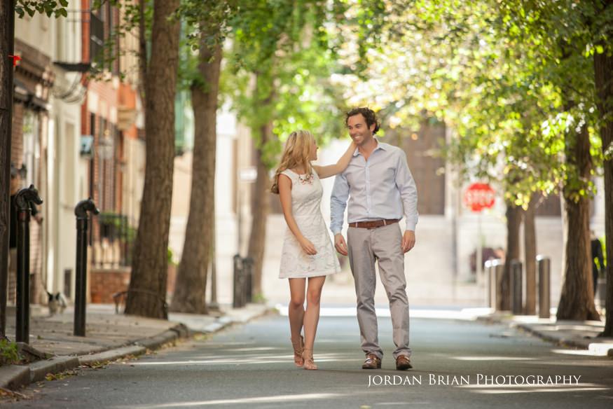 Rebecca and Nick portrait on Walnut Street near Rittenhouse Square, Philadelphia