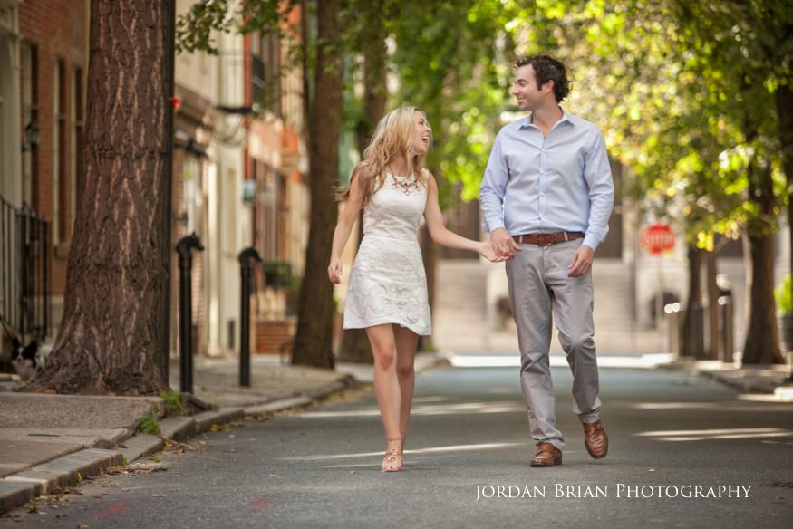 Rebecca and Nick evening portrait in Rittenhouse Square park at golden hour