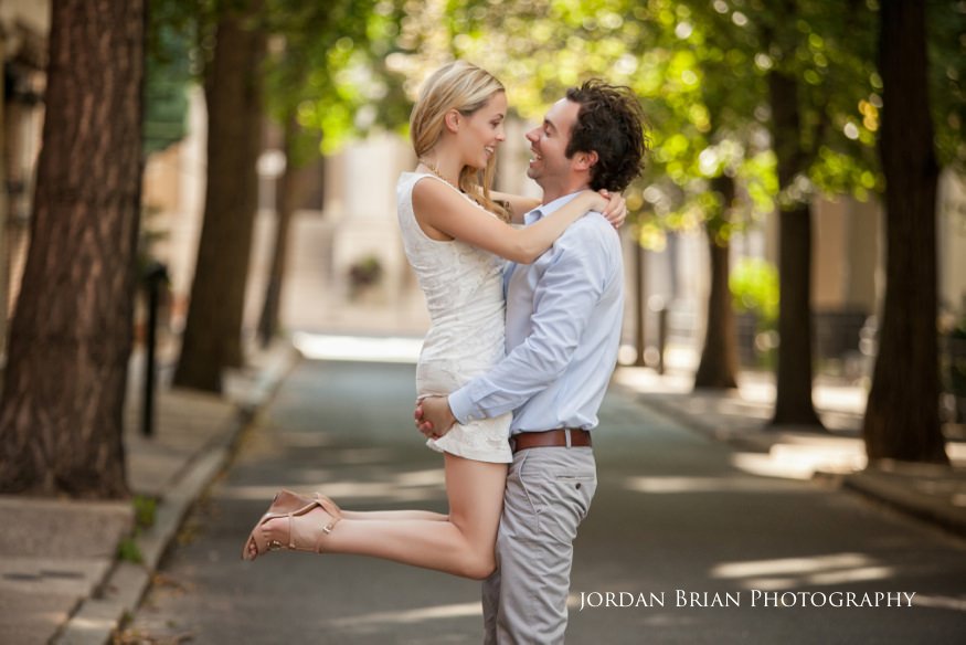 Rebecca and Nick portrait along the Rittenhouse Square perimeter, Philadelphia