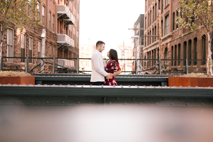The Rail Park Philadelphia engagement session between buildings.
