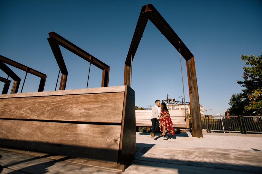 The Rail Park Philadelphia engagement session couple on industrial swings