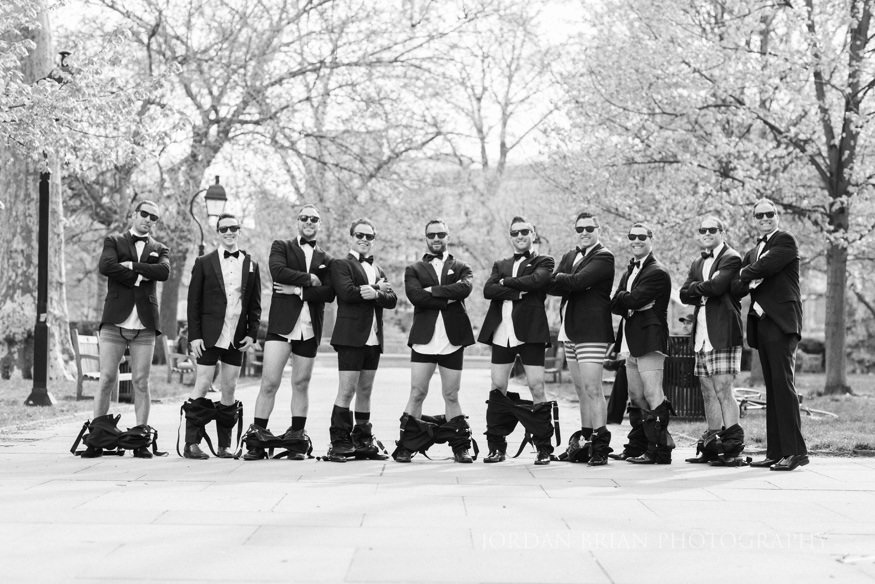 groomsmen portraits at rittenhouse square park before curtis center wedding