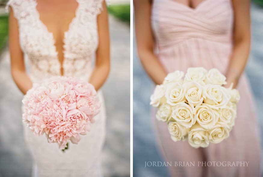 bride's bouquet in rittenhouse square before philadelphia curtis center wedding