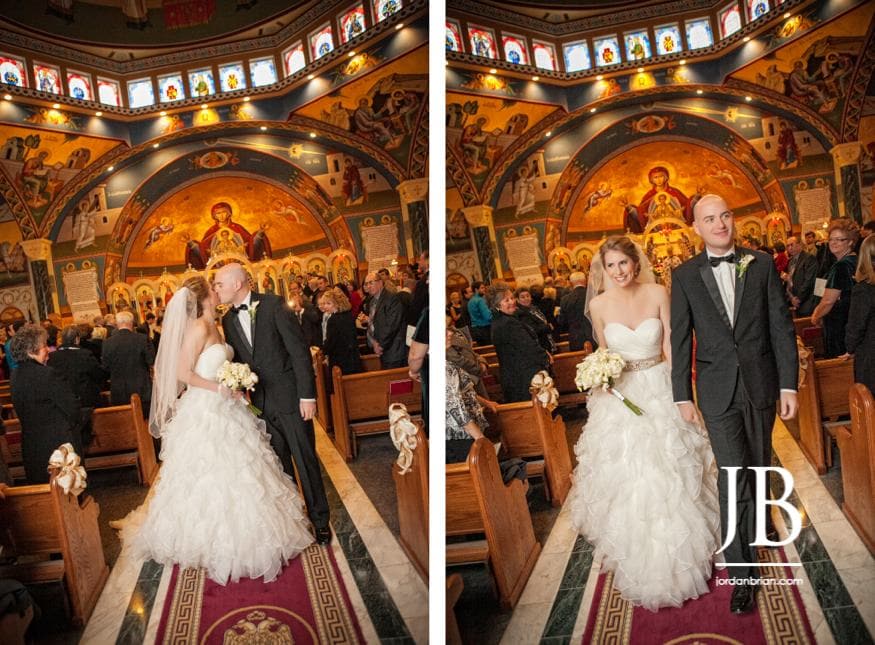 Stasia and Evan's first kiss as husband and wife at St. Barbara's Greek Orthodox Church