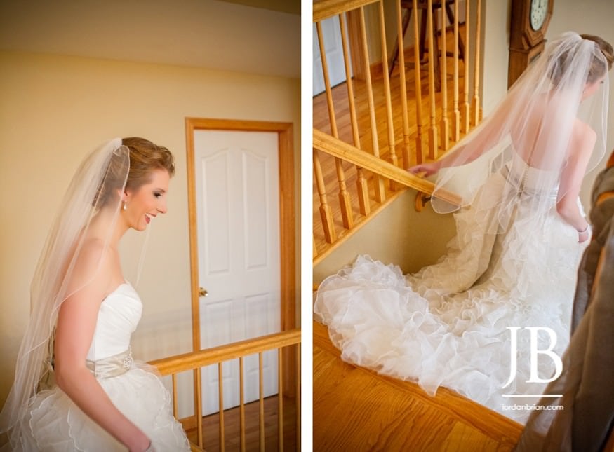 Stasia getting into her wedding dress, bridal preparation photography