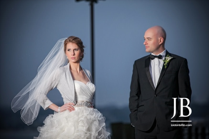 Stasia and Evan romantic portrait at Clark's Landing on the Manasquan River