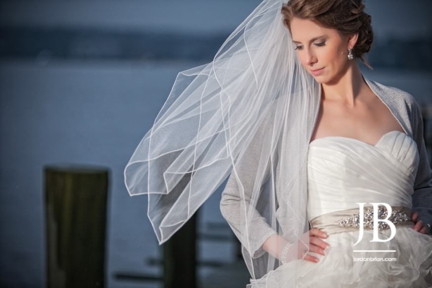 Stasia in her Jay West bridal gown during Clark's Landing winter wedding portraits