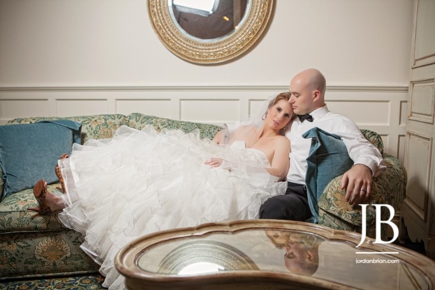 Stasia and Evan wedding portrait at Clark's Landing in rainy winter conditions